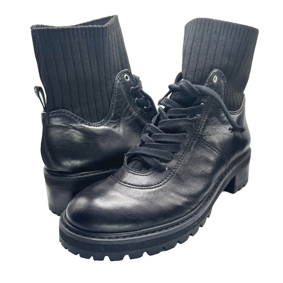 SchutzWomenBecky Black Leather Sock Lace Up Combat BootSize 7.5 B